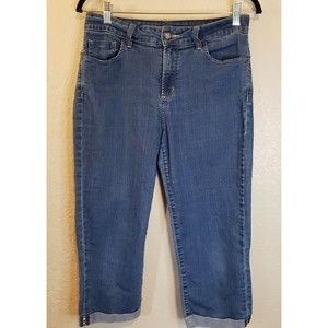 NYDJ  Cuffed Cropped Blue Jeans, Sz 8 Jeweled Cuffs High Rise